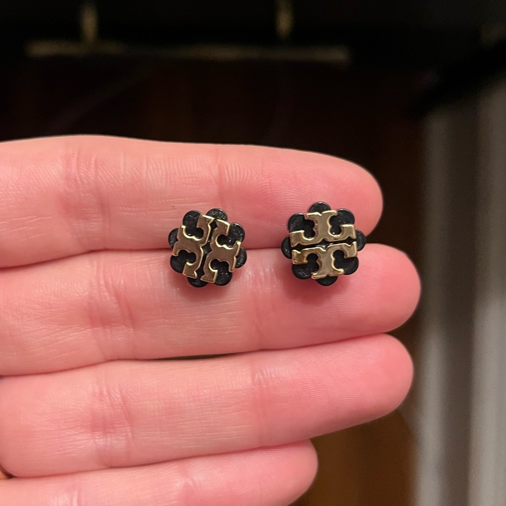 Black & Gold Tory Burch Resin Stud Earrings